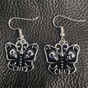 Gothic black butterfly earrings with skulls
